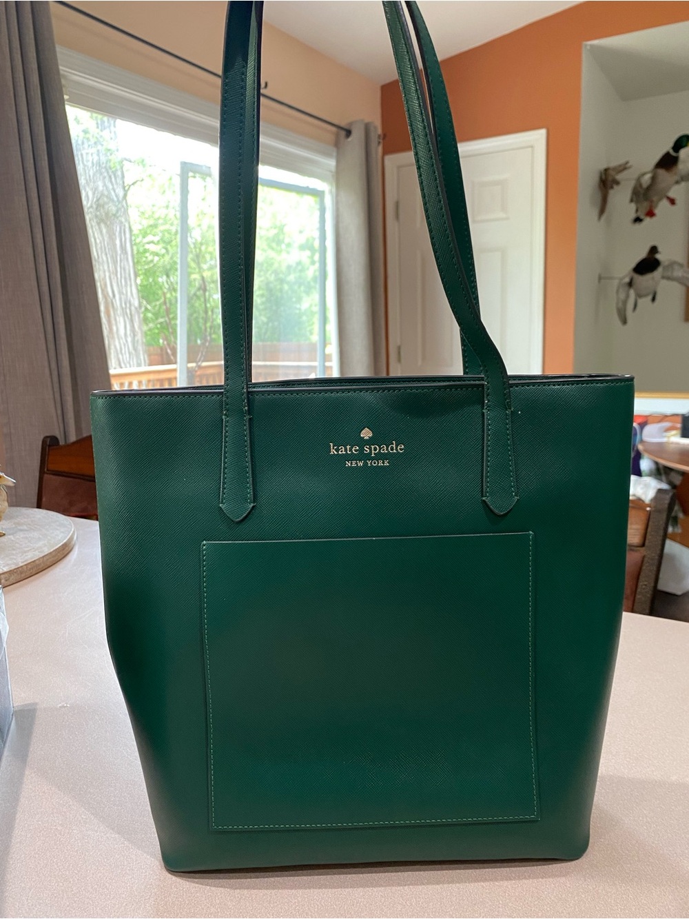 Kate Spade Emerald Green Leather Tote with Front Pocket